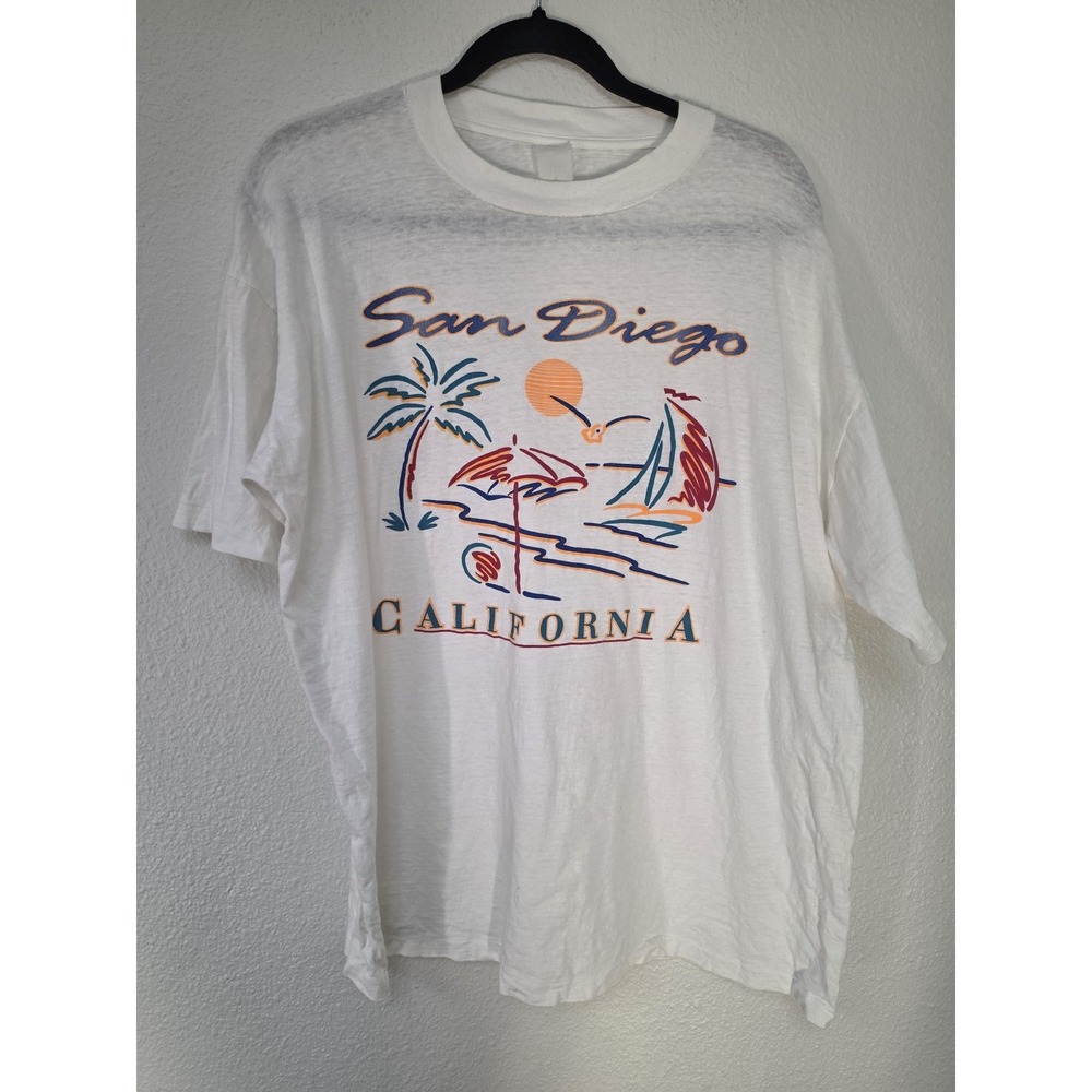 White Graphic T-Shirt Short Sleeve Crew Neck Retro Unisex Tee Casual Top VTG